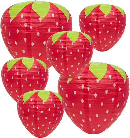 Strawberry Paper Lanterns - 3PCS 20CM Cute Fruit Theme Decorations for Birthday Parties & Baby Showers