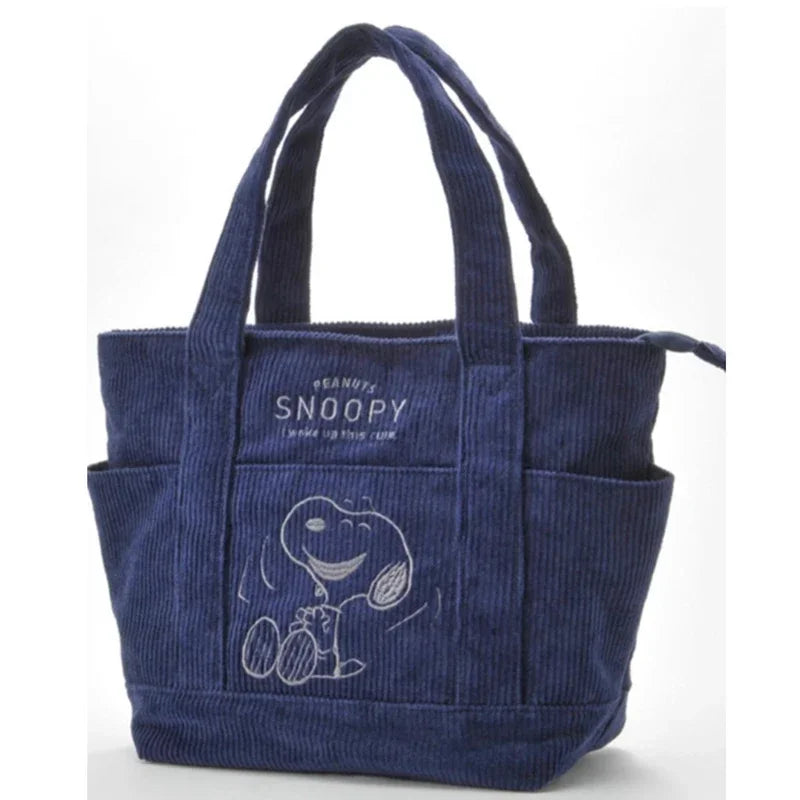Disney Snoopy Corduroy Tote Bag – Cute Large Capacity Handbag with Zipper, Casual Shoulder Bag for Students