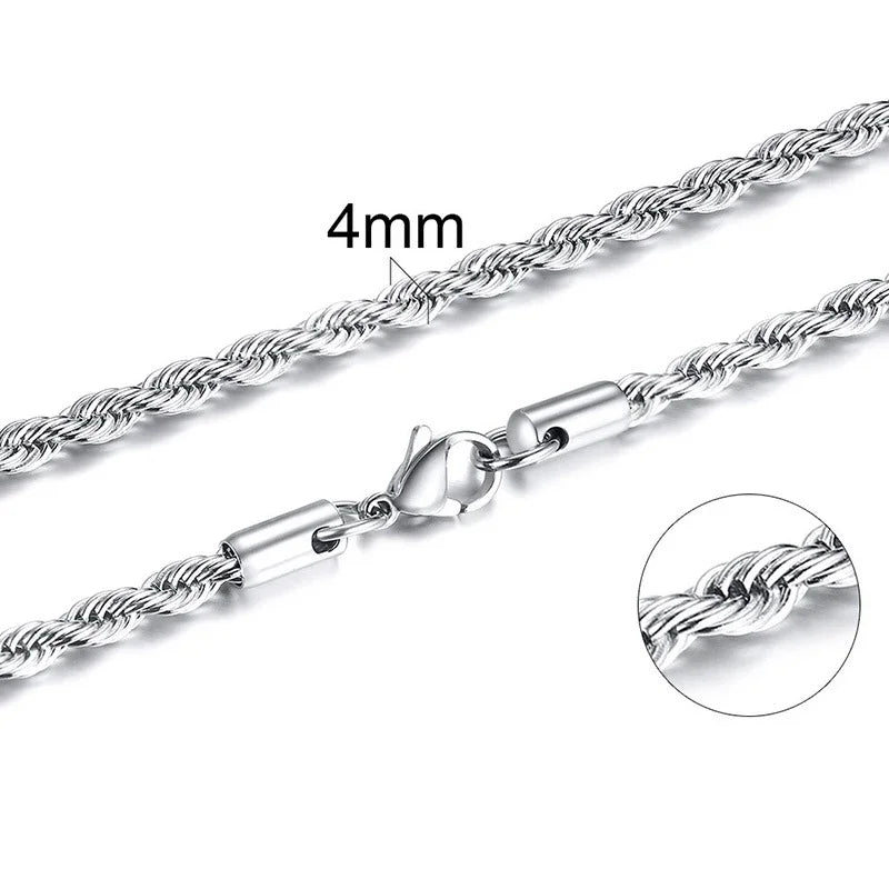304 Stainless Steel Twist Rope Chain Necklace – PVD Gold Plated, 2-5mm Width for Men & Women, Fashion Accessories
