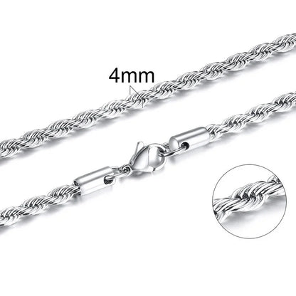 304 Stainless Steel Twist Rope Chain Necklace – PVD Gold Plated, 2-5mm Width for Men & Women, Fashion Accessories