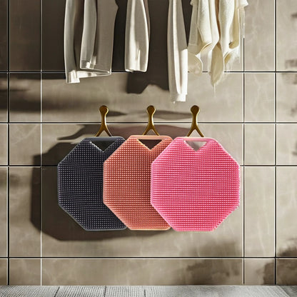 Silicone Body Scrubber with Natural Bristles – Skin Exfoliating Shower Sponge & Bath Brush