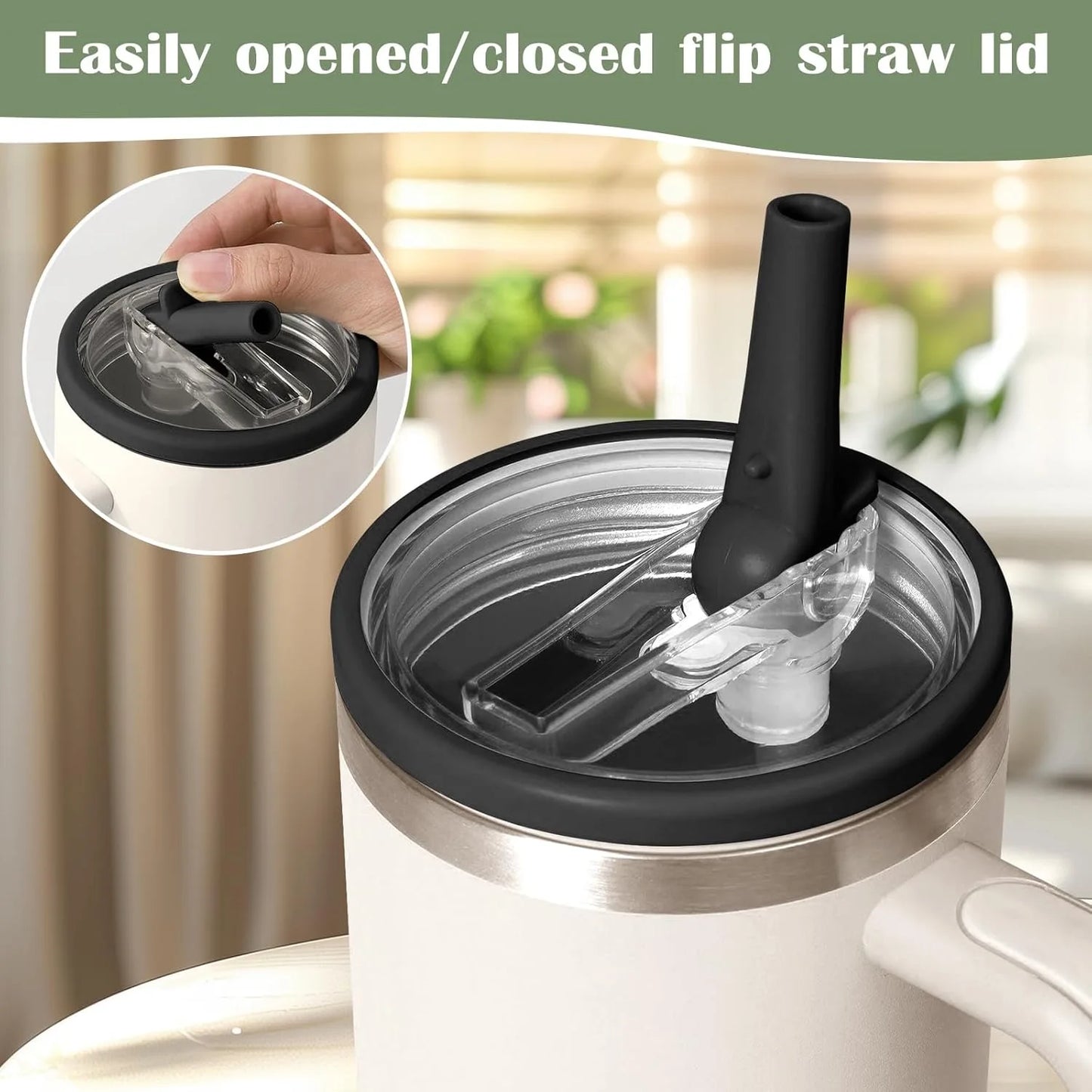 30oz/40oz Tumbler Flip Straw Lid Replacement – Spill-Proof Reusable Cover for Quencher Cups