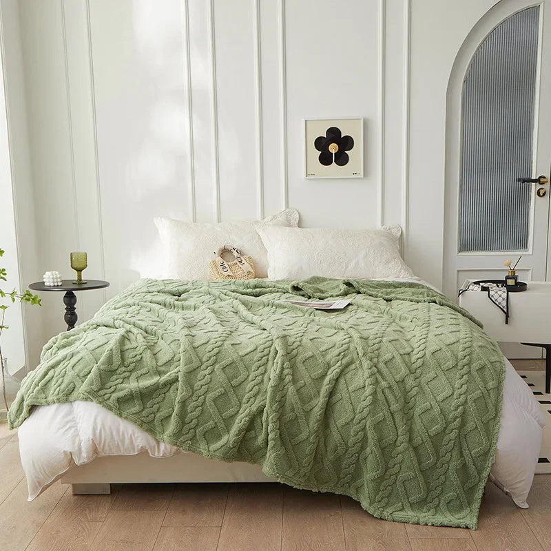 Sage Green Winter Double-Sided Lamb Wool Blanket – Thickened Flannel Throw for Sofa & Bed Cover