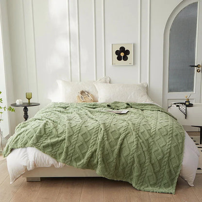 Sage Green Winter Double-Sided Lamb Wool Blanket – Thickened Flannel Throw for Sofa & Bed Cover