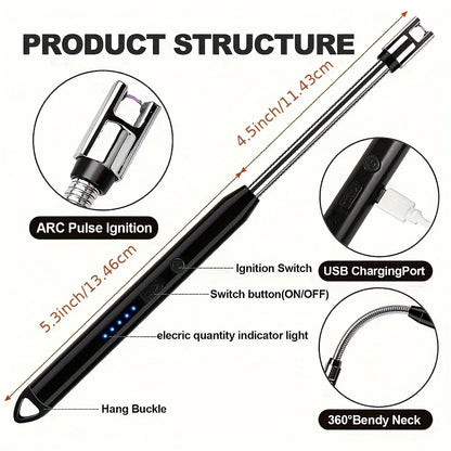 Rechargeable Electric Plasma Arc Lighter – Windproof USB Candle & BBQ Ignition Tool for Camping, Kitchen & Fireplace Use