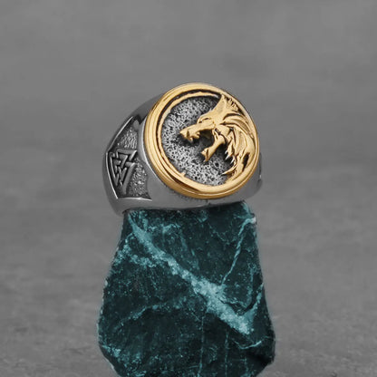 Nordic Viking Stainless Steel Ring - Compass Tree of Life Rune Wolf Amulet Jewelry for Men & Women