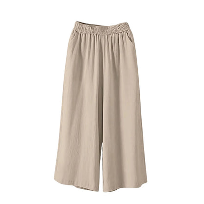 Women’s Casual Wide-Leg Pants – Lazy Style High-Waist Cropped Capris with Pockets, Lightweight & Loose Fit