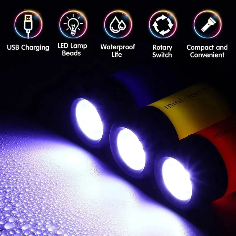 USB Rechargeable Mini Keychain Flashlight - Waterproof Portable LED Light for Hiking, Camping & Everyday Carry
