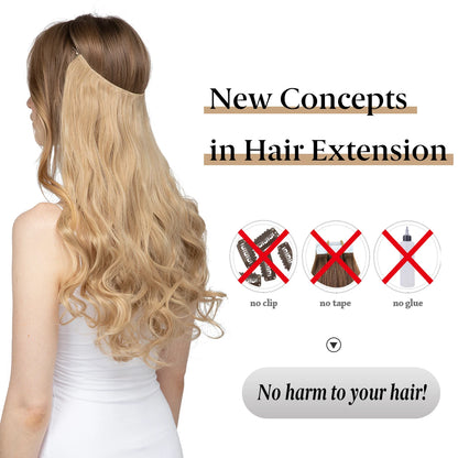 Synthetic Ombre Hair Extension - One Piece Invisible Wire Long Wavy Clipless False Hairpiece Black Blonde Pink