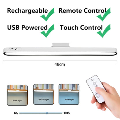 Remote Magnetic Desk Lamp – USB Rechargeable LED Table Light with Stepless Dimming for Reading & Study