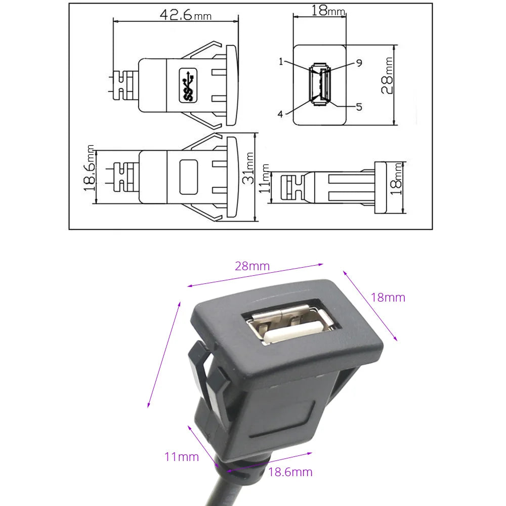 Dual USB Dashboard Mount Panel Extension Cable – 4/6 Pin Shielded Adapter for Car, Truck, Boat, Motorcycle, Android Head Unit