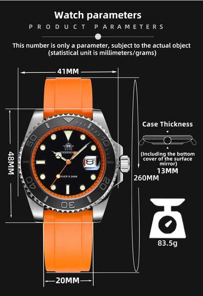 ADDIESDIVE 41mm Men’s Quartz Dive Watch – Rotatable Bezel, Stainless Steel, Luminous BGW9, Rubber Strap, 200m Water Resistant