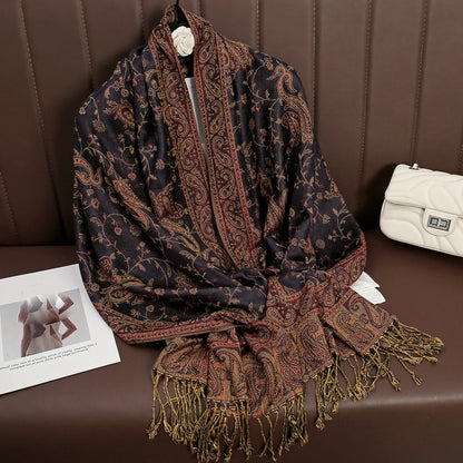 Luxury Autumn Cashmere Pashmina Shawl – Warm Winter Scarves for Women, Printed Cotton Foulard Stole Scarf 2023