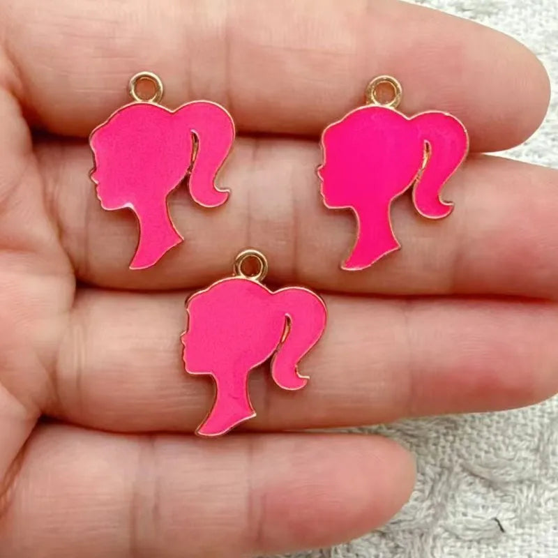 10-Piece Cartoon Girl Head Enamel Charms - DIY Pendants for Earrings, Bracelets, Necklaces & Jewelry Crafts
