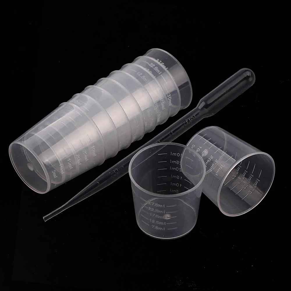 20/100PCS Transparent Plastic Measuring Cups – Disposable Liquid Containers for Epoxy Resin, Silicone Mold, DIY Jewelry Making