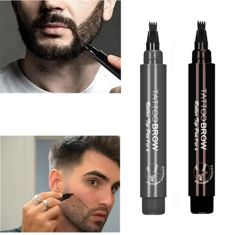 4-Tip Beard Filler Pen – Long-Lasting Beard & Mustache Enhancer for Hair Coloring, Shaping & Eyebrow Definition Tool
