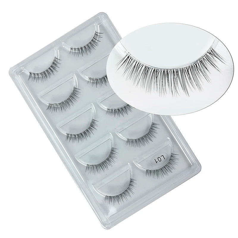 5 Pairs Manga Style Cosplay False Eyelashes – Soft Natural Short Mink Strip Lashes with Clear Band