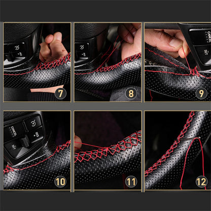 Leather Car Steering Wheel Cover - DIY Braid Design, Universal 38cm Auto Steering Wheel Case