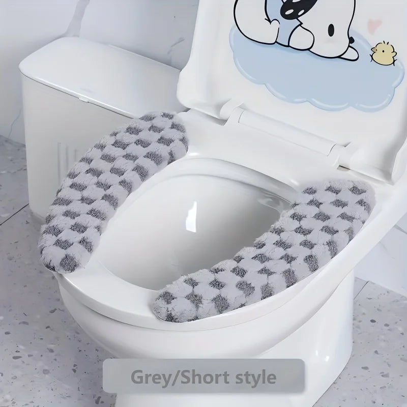 Thick Warm Toilet Seat Cushion Cover – Adhesive, Washable & Reusable Bathroom Mat for Winter Comfort