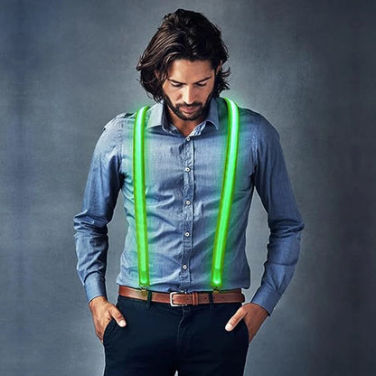 LED Light-Up Suspenders & Bow Tie Set: Adjustable Elastic Pants Suspender for Men & Women - Perfect for Music Festivals & Costume Parties