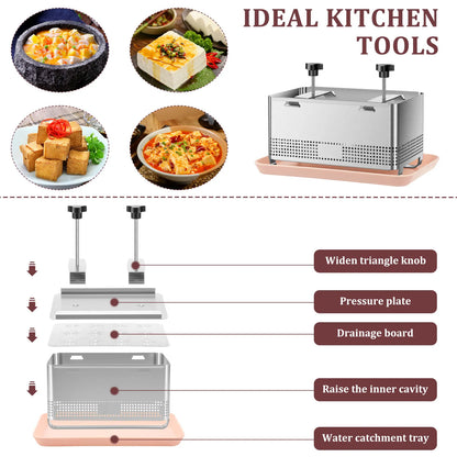 304 Stainless Steel Tofu Press Mold - Homemade Tofu & Cheese Making Kit with Trays and Filter Cloth