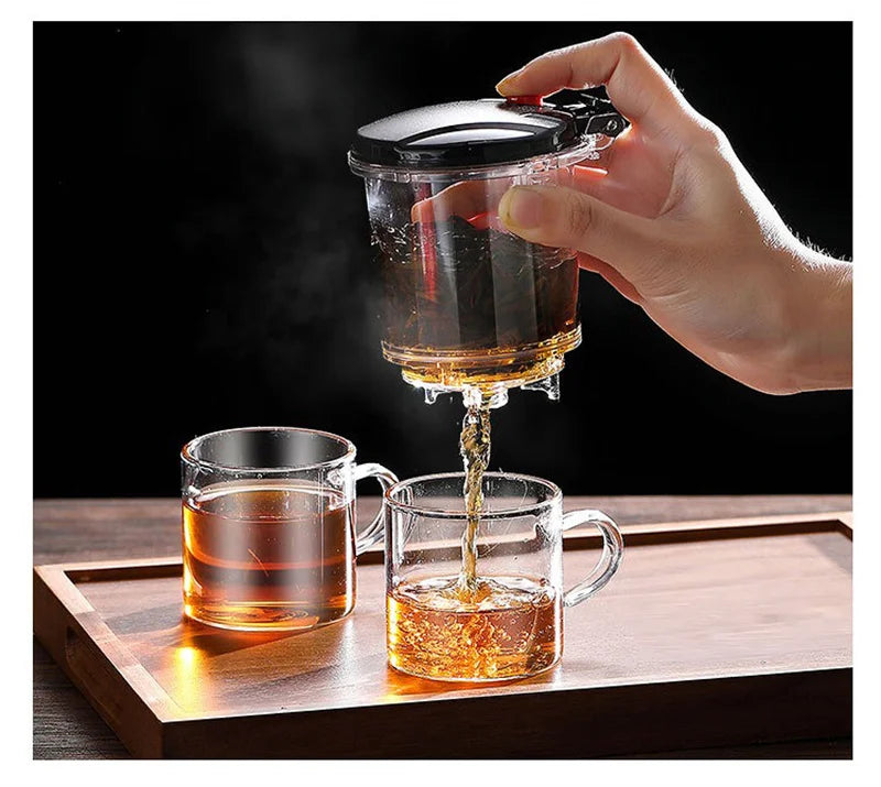 Heat-Resistant Glass Teapot with One-Click Filter – Tea & Coffee Pot, Tea Water Separation, Home Teaware Set