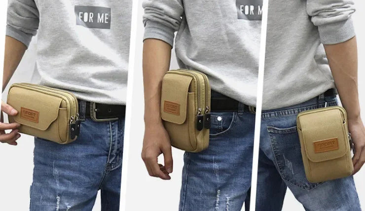6.5" Men’s Canvas Waist Pack – Soft Pouch Belt Bag for Running, Travel & Camping