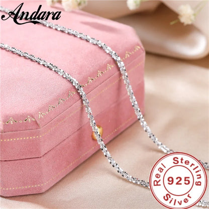 Authentic S925 Sterling Silver Necklace – 2mm Sparkling Collarbone Sweater Chain, Elegant Jewelry Gift for Women