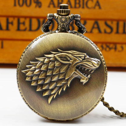 Wolf Head Pocket Watch - 3D Carved Quartz FOB Watch with Arabic Numerals for Men