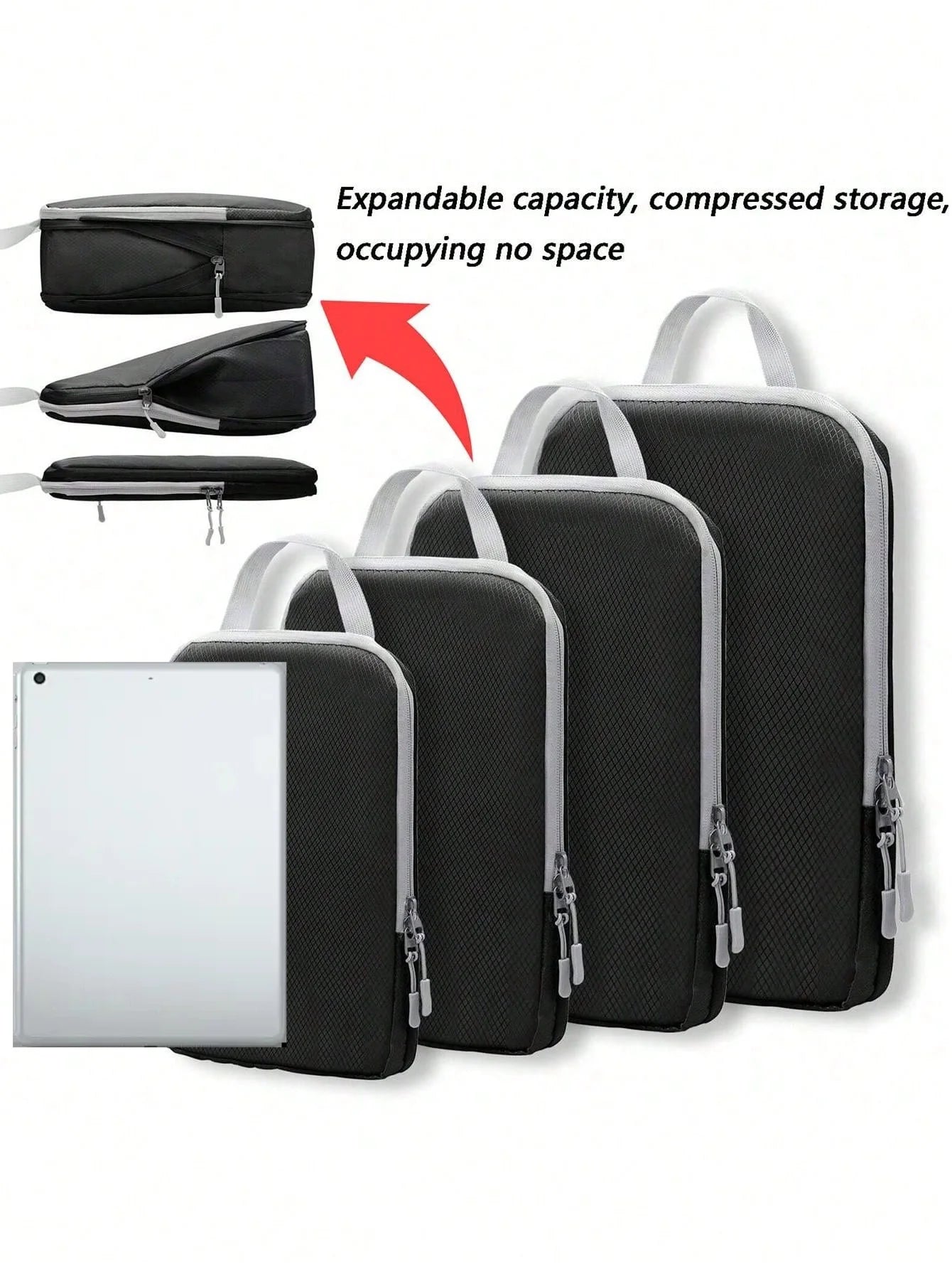 6-Piece Compressible Waterproof Nylon Packing Cubes Set – Portable Travel Storage Bags with Handbag Luggage Organizer