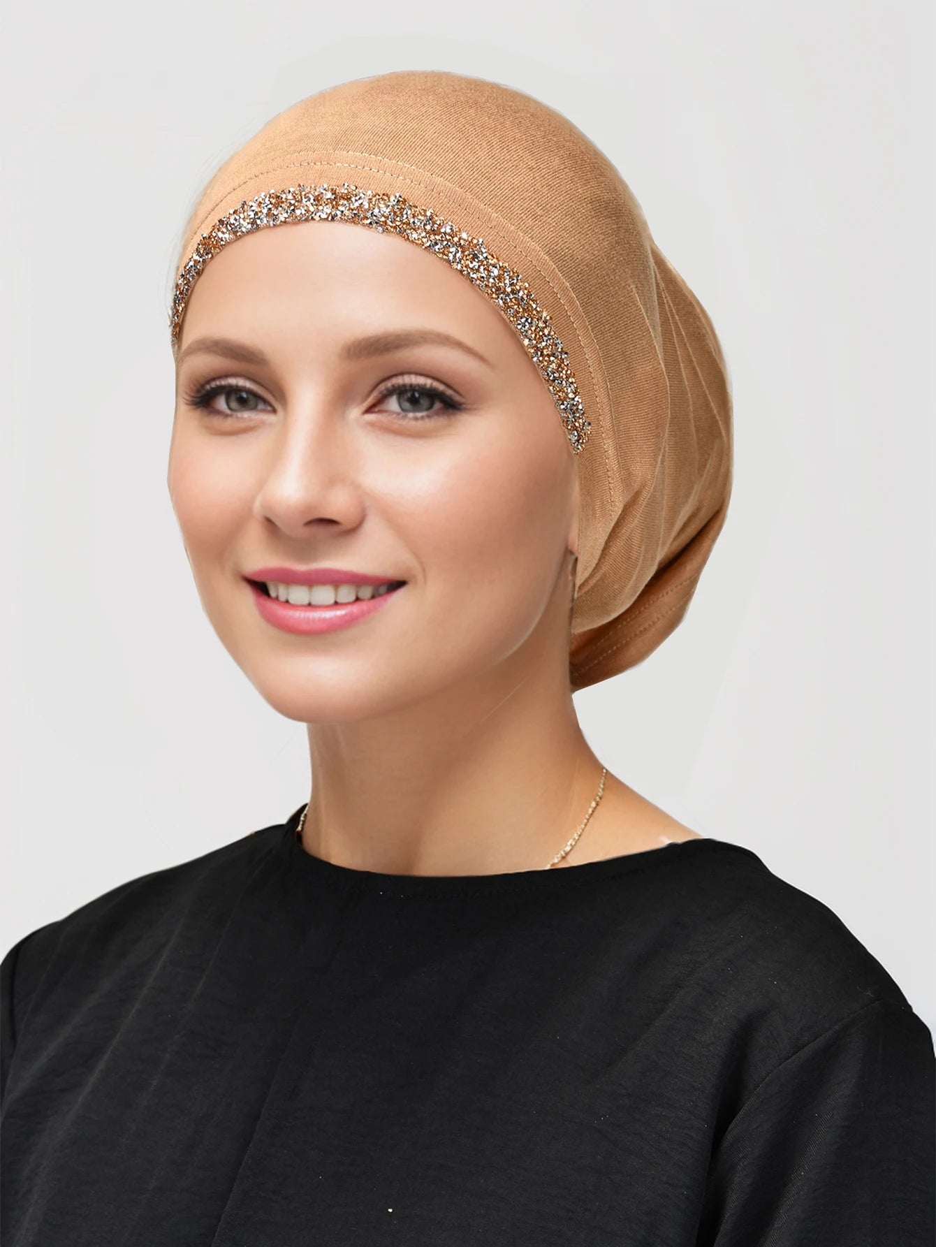 Women’s Modal Rhinestone Hijab Cap - Soft Muslim Turban Underscarf Bonnet for Secure Headwrap Styling