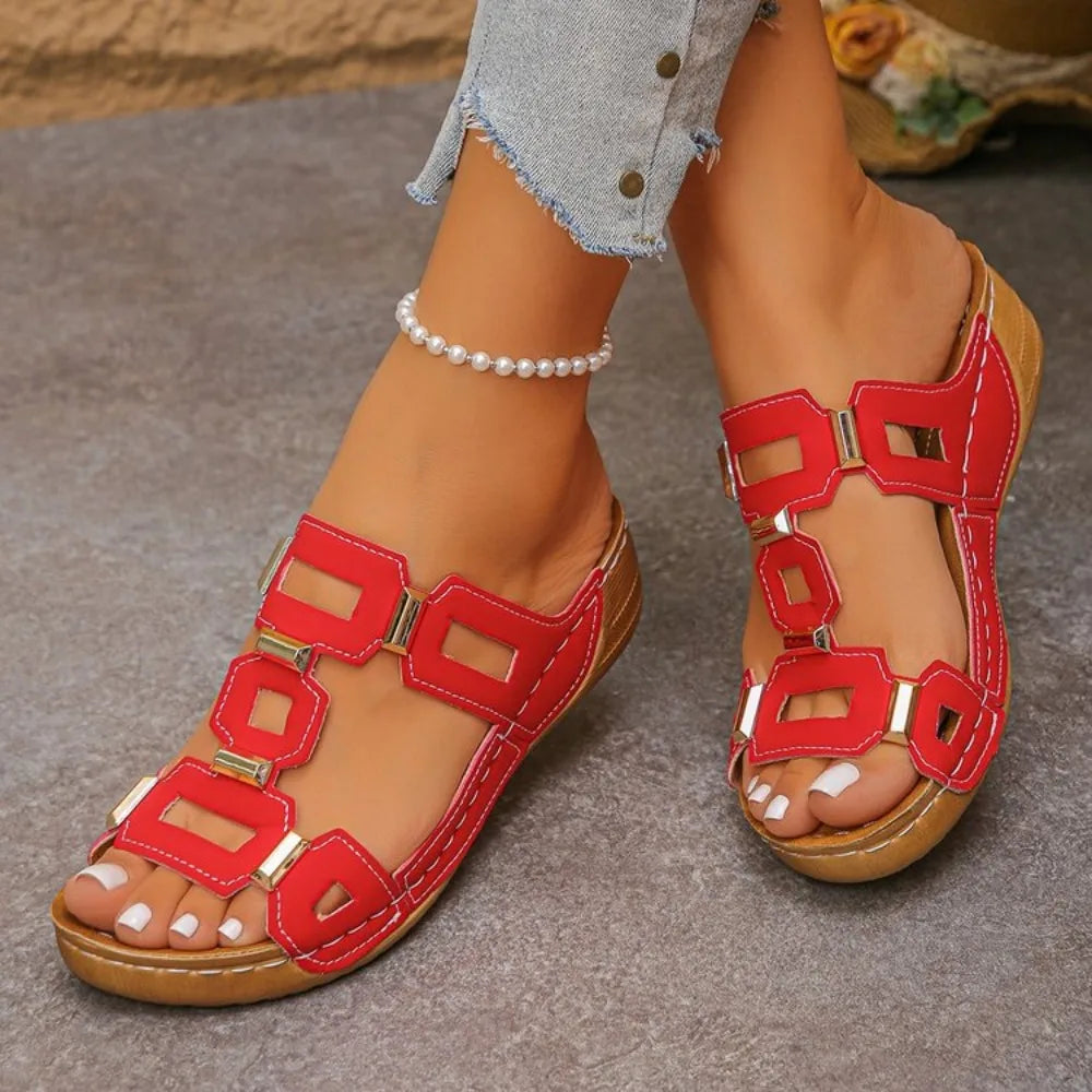 Women’s Large Size Roman Style Sandals – Open Toe Summer Wedge Beach Slip-On Shoes for Outdoor Comfort