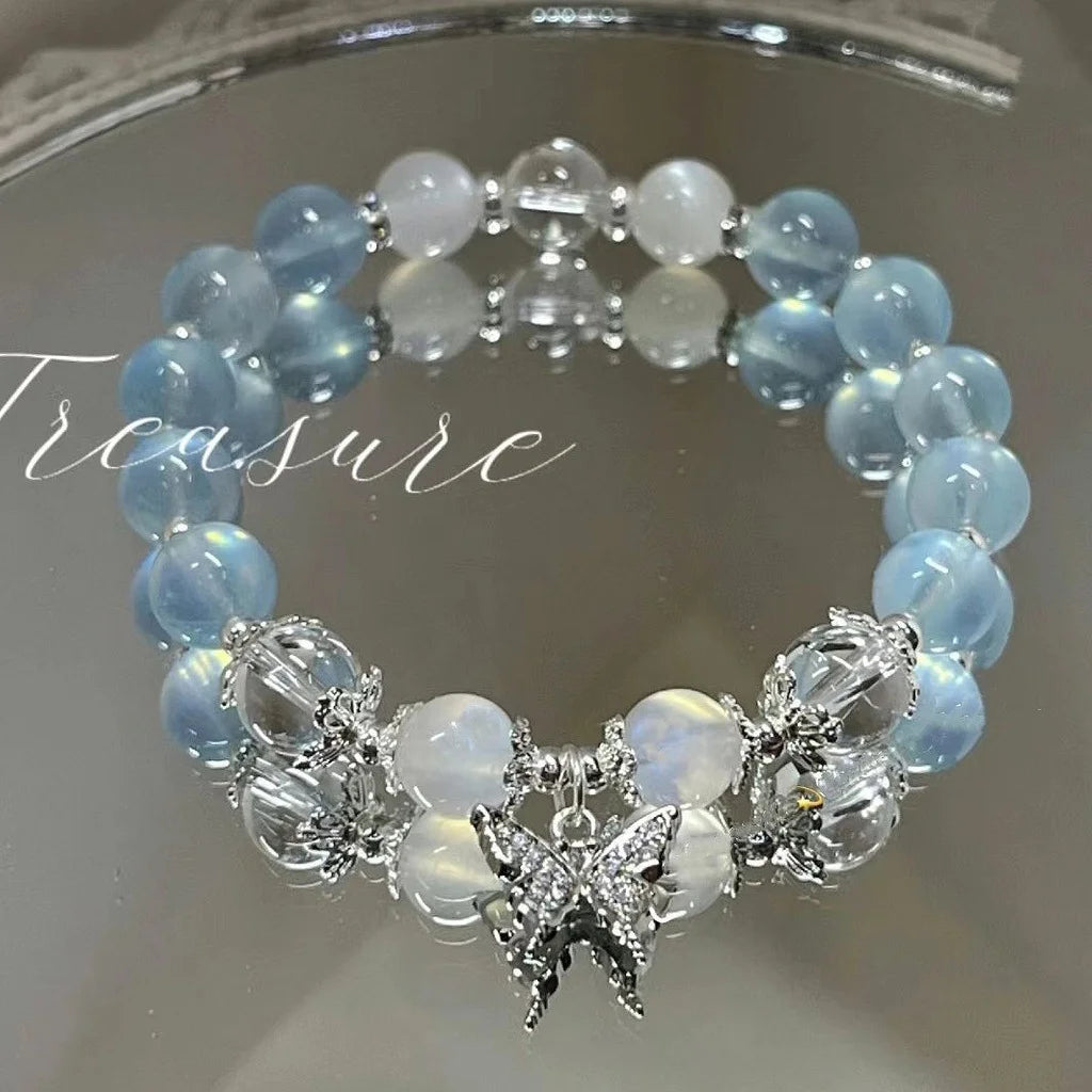Korean Style Crystal Bead Bracelet - Flower Fox Feather Tassel Charm Jewelry Gift for Women Girls & Best Friends