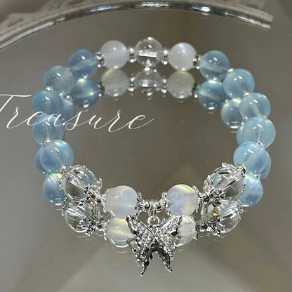 Korean Style Crystal Bead Bracelet - Flower Fox Feather Tassel Charm Jewelry Gift for Women Girls & Best Friends