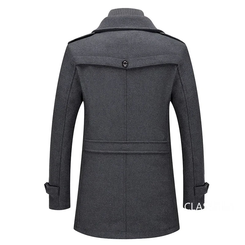 Men's Cashmere Wool Blend Trench Coat - Premium Winter Business Casual Overcoat