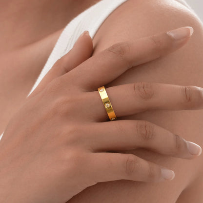 Gold-Plated Cubic Zirconia Love Ring — Promise & Wedding Band for Women