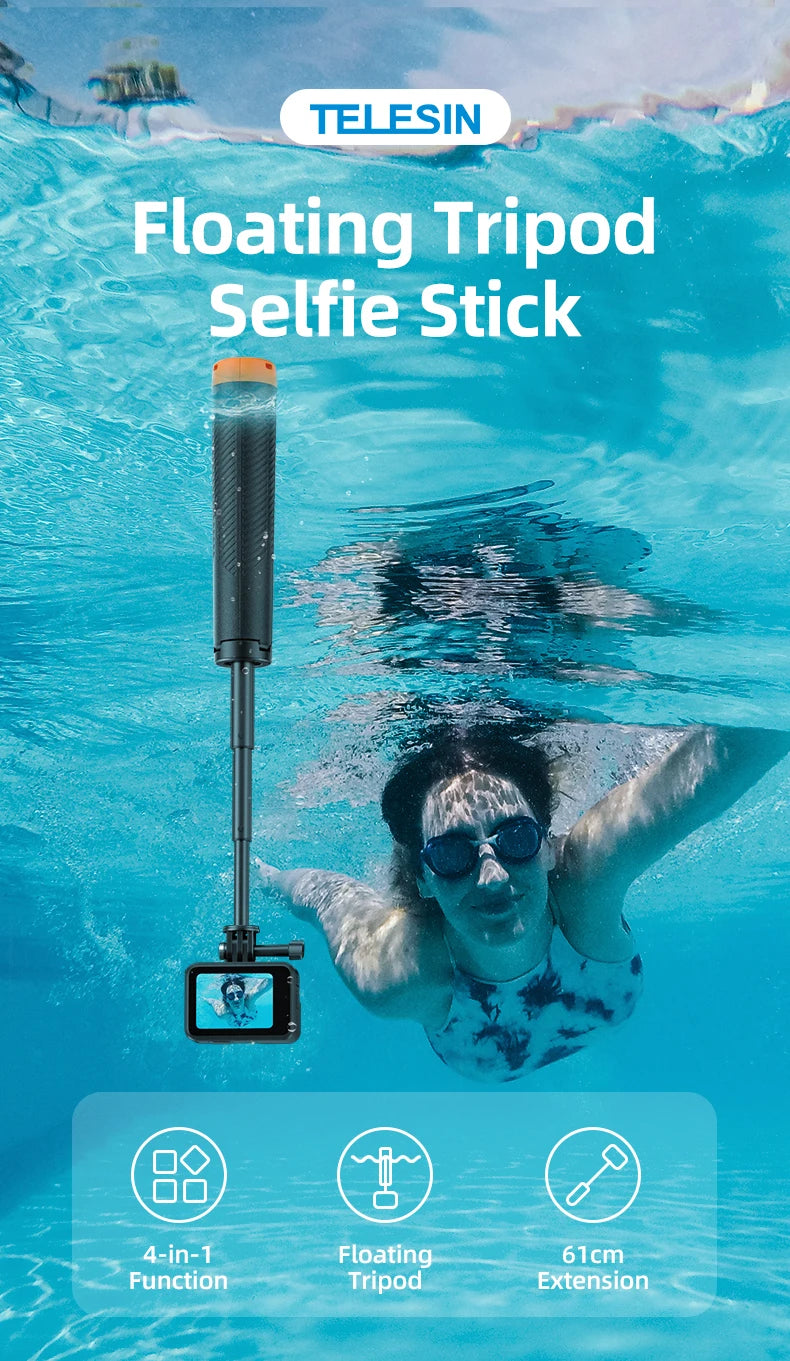 Telesin Underwater Buoyancy Diving Selfie Stick Tripod for GoPro, Insta360, DJI OSMO Action Cameras