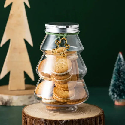 500ml Christmas Candy & Biscuit Bottles – Snowman & Tree Shaped Drink Containers for Juice, Milk Tea, Food Storage & Party Favors