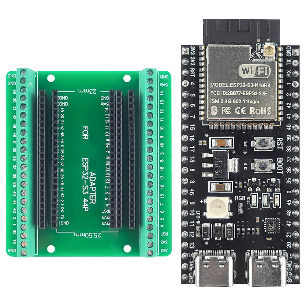 ESP32-S3 Development Board Kit – 2.4GHz WiFi & Bluetooth Module with Expansion Adapter, Type-C Interface (ESP32-S3-1 N8R2 N16R8 44-Pin)