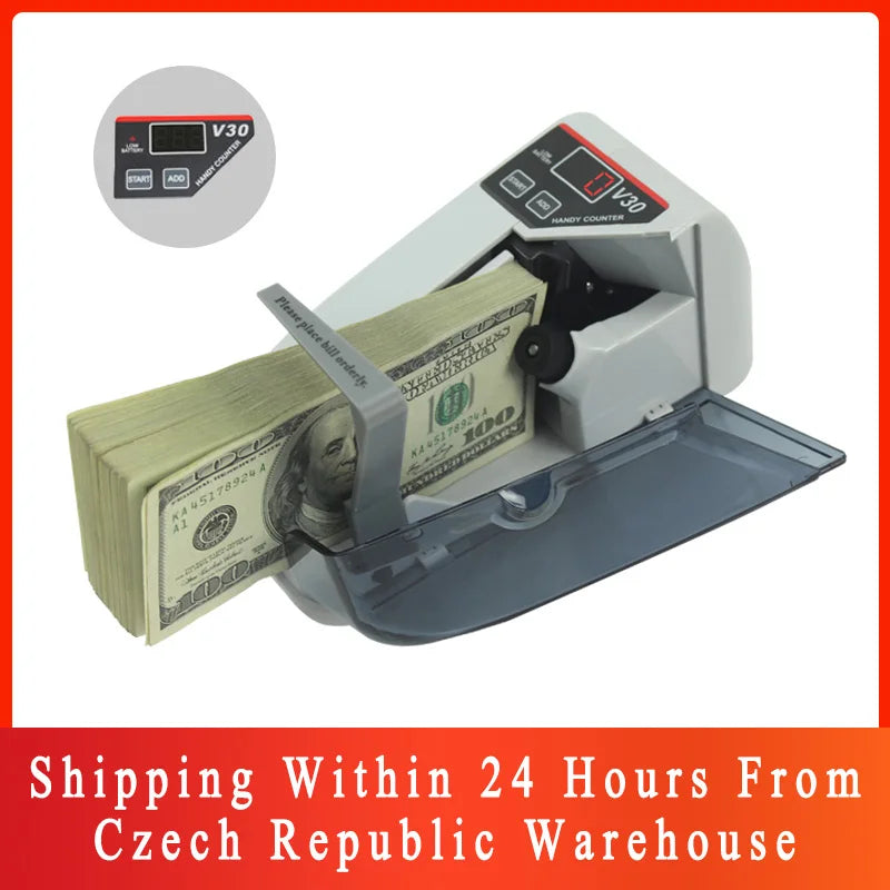 V30 LED Display Mini Bill Counter – Portable Battery/Plug Money Machine for Cash & Banknote Currency Counting
