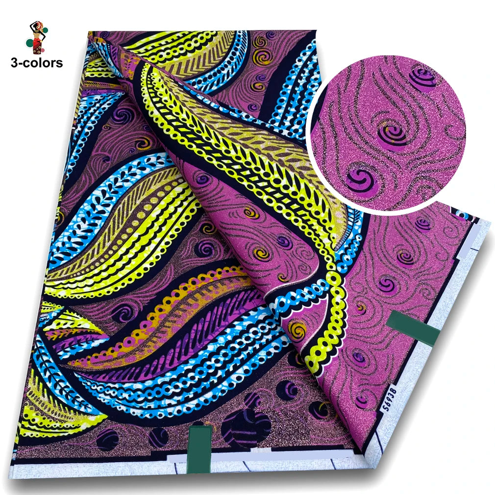 African Golden Wax Fabric - Glitter Gold Print Batik Ankara Pagne Material for Women