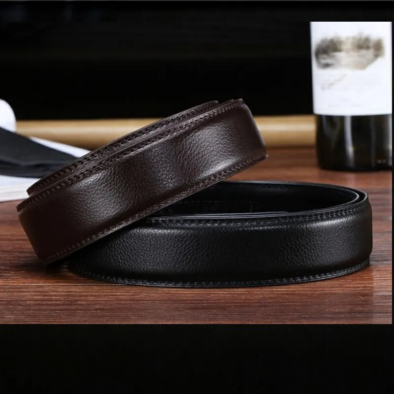 Men's Ratchet Leather Belt – Adjustable Strap with Free Buckle Replacement for Cowboy Style