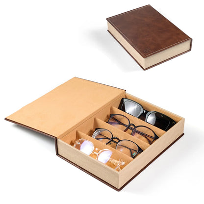 Brown PU Sunglasses & Eyeglasses Storage Case – Optical Frame Display Box with 2 or 4 Slots