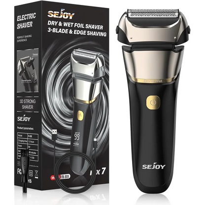 Sejoy Electric Razor for Men – 3-Blade Foil Shaver with 7500 RPM High-Speed Motor & Digital Power Display