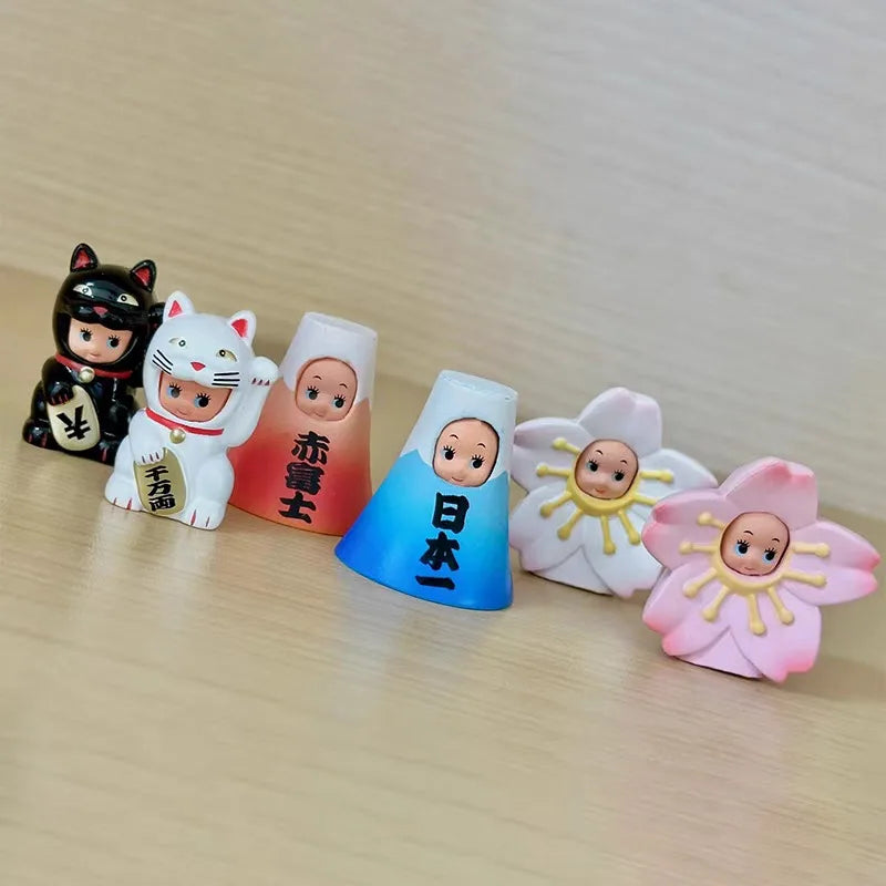 Kewpie Blind Box Dolls - Lucky Cat, Mount Fuji, and Cherry Blossom Collectible Ornaments