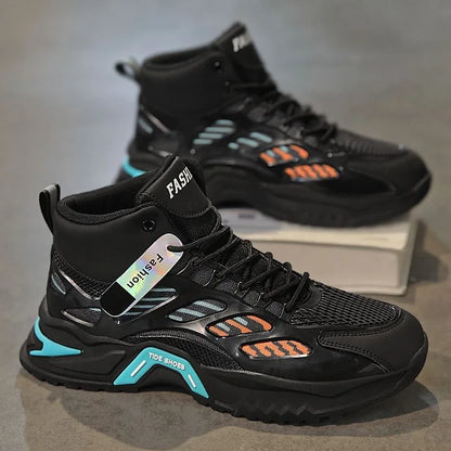 Men’s High-Top Sneakers 2024 – Breathable Summer Running Shoes with Air Cushion, Non-Slip Tennis & Fashion Ankle Boots
