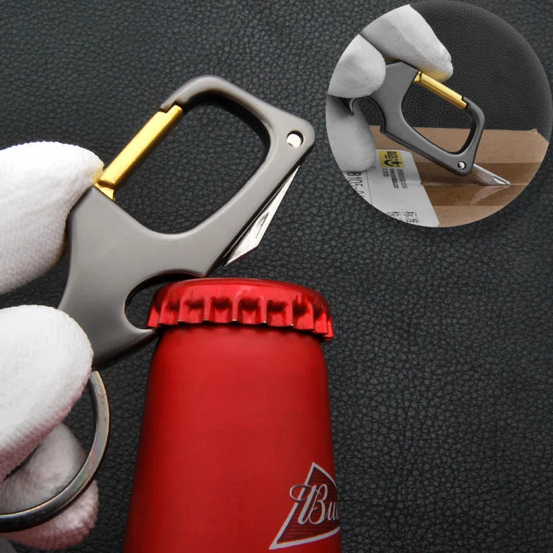 Creative Multifunctional Keychain for Men: Carabiner Buckle with Bottle Opener, Detachable Knife - Unique Design, Portable Keyring Accessory