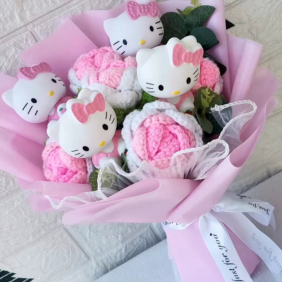 Hello Kitty Plush Bouquet — Anime Rose Soap Flowers for Wedding & Home Decor