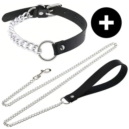 Gothic Punk PU Leather O-Ring Choker - Adjustable Collar Necklace for Women, Halloween & Alternative Fashion