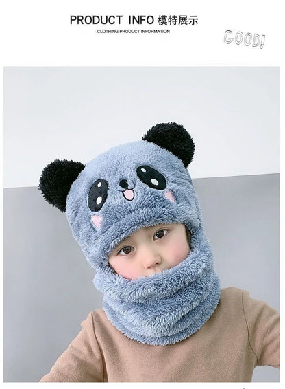Fashionable Kids Beanie Set - Autumn & Winter Cartoon Scarf Hat, Double Layer Wool, Warm Boys & Girls Winter Hat